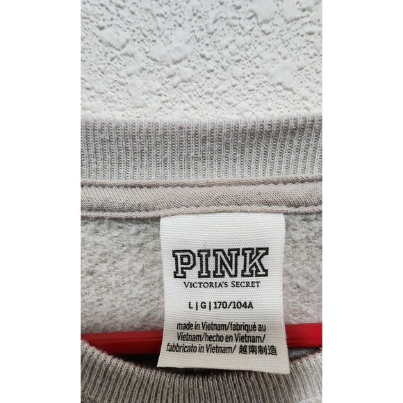 Pink Victoria Secret PULLOVER Allover Logo Sweatshirt Camo Workout Utility Sz L - Picture 5 of 5
